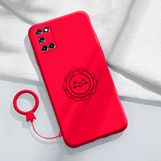 Ultra-thin Silicone Gel Soft Case Cover with Magnetic Finger Ring Stand S01 for Oppo Reno6 Pro+ Plus 5G Red