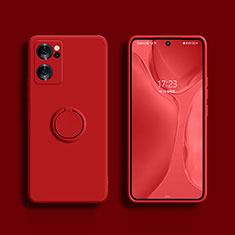 Ultra-thin Silicone Gel Soft Case Cover with Magnetic Finger Ring Stand S01 for Oppo Reno7 SE 5G Red