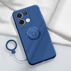 Ultra-thin Silicone Gel Soft Case Cover with Magnetic Finger Ring Stand S01 for Oppo Reno8 5G Blue
