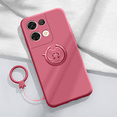 Ultra-thin Silicone Gel Soft Case Cover with Magnetic Finger Ring Stand S01 for Oppo Reno8 Pro+ Plus 5G Hot Pink