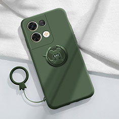 Ultra-thin Silicone Gel Soft Case Cover with Magnetic Finger Ring Stand S01 for Oppo Reno8 Pro+ Plus 5G Midnight Green