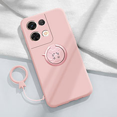 Ultra-thin Silicone Gel Soft Case Cover with Magnetic Finger Ring Stand S01 for Oppo Reno9 5G Pink