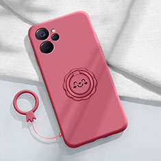 Ultra-thin Silicone Gel Soft Case Cover with Magnetic Finger Ring Stand S01 for Realme 10 5G Hot Pink