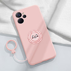 Ultra-thin Silicone Gel Soft Case Cover with Magnetic Finger Ring Stand S01 for Realme 10 5G Pink