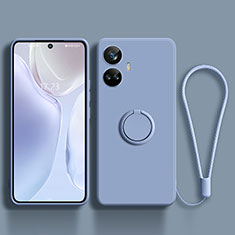 Ultra-thin Silicone Gel Soft Case Cover with Magnetic Finger Ring Stand S01 for Realme 10 Pro+ Plus 5G Lavender Gray