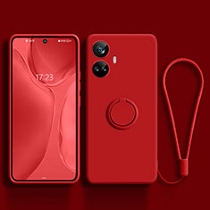Ultra-thin Silicone Gel Soft Case Cover with Magnetic Finger Ring Stand S01 for Realme 10 Pro+ Plus 5G Red