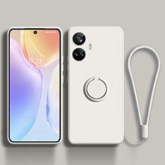 Ultra-thin Silicone Gel Soft Case Cover with Magnetic Finger Ring Stand S01 for Realme 10 Pro+ Plus 5G White