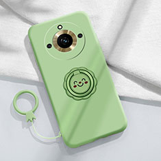Ultra-thin Silicone Gel Soft Case Cover with Magnetic Finger Ring Stand S01 for Realme 11 Pro+ Plus 5G Green