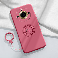 Ultra-thin Silicone Gel Soft Case Cover with Magnetic Finger Ring Stand S01 for Realme 11 Pro+ Plus 5G Hot Pink