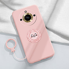 Ultra-thin Silicone Gel Soft Case Cover with Magnetic Finger Ring Stand S01 for Realme 11 Pro+ Plus 5G Pink