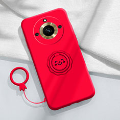 Ultra-thin Silicone Gel Soft Case Cover with Magnetic Finger Ring Stand S01 for Realme 11 Pro+ Plus 5G Red