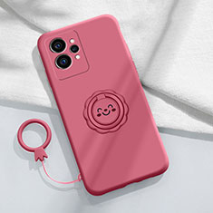 Ultra-thin Silicone Gel Soft Case Cover with Magnetic Finger Ring Stand S01 for Realme GT Neo 3T 5G Hot Pink