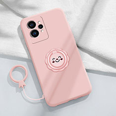 Ultra-thin Silicone Gel Soft Case Cover with Magnetic Finger Ring Stand S01 for Realme GT Neo 3T 5G Pink