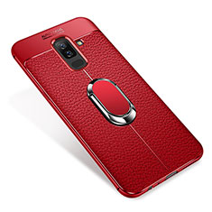 Ultra-thin Silicone Gel Soft Case Cover with Magnetic Finger Ring Stand S01 for Samsung Galaxy A6 Plus (2018) Red