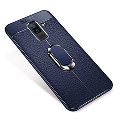Ultra-thin Silicone Gel Soft Case Cover with Magnetic Finger Ring Stand S01 for Samsung Galaxy A6 Plus Blue