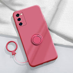 Ultra-thin Silicone Gel Soft Case Cover with Magnetic Finger Ring Stand S01 for Samsung Galaxy S20 FE 4G Red