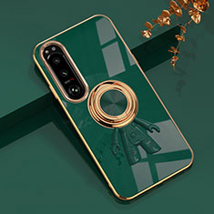 Ultra-thin Silicone Gel Soft Case Cover with Magnetic Finger Ring Stand S01 for Sony Xperia 10 IV Green
