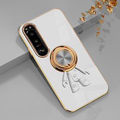 Ultra-thin Silicone Gel Soft Case Cover with Magnetic Finger Ring Stand S01 for Sony Xperia 10 IV White