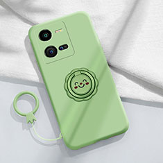 Ultra-thin Silicone Gel Soft Case Cover with Magnetic Finger Ring Stand S01 for Vivo iQOO 10 Pro 5G Green