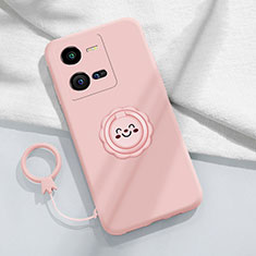 Ultra-thin Silicone Gel Soft Case Cover with Magnetic Finger Ring Stand S01 for Vivo iQOO 10 Pro 5G Pink