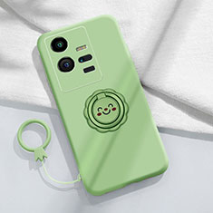 Ultra-thin Silicone Gel Soft Case Cover with Magnetic Finger Ring Stand S01 for Vivo iQOO 11 5G Green