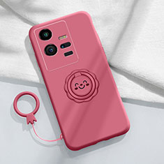 Ultra-thin Silicone Gel Soft Case Cover with Magnetic Finger Ring Stand S01 for Vivo iQOO 11 5G Hot Pink