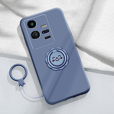Ultra-thin Silicone Gel Soft Case Cover with Magnetic Finger Ring Stand S01 for Vivo iQOO 11 5G Lavender Gray