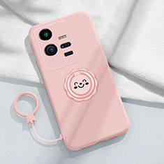 Ultra-thin Silicone Gel Soft Case Cover with Magnetic Finger Ring Stand S01 for Vivo iQOO 11 5G Pink