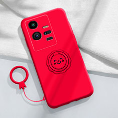 Ultra-thin Silicone Gel Soft Case Cover with Magnetic Finger Ring Stand S01 for Vivo iQOO 11 5G Red
