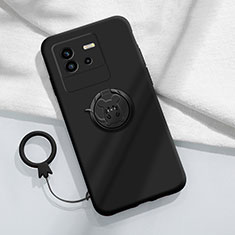 Ultra-thin Silicone Gel Soft Case Cover with Magnetic Finger Ring Stand S01 for Vivo iQOO Neo6 5G Black