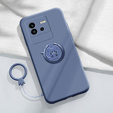 Ultra-thin Silicone Gel Soft Case Cover with Magnetic Finger Ring Stand S01 for Vivo iQOO Neo6 5G Lavender Gray
