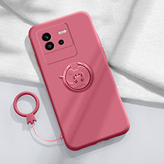 Ultra-thin Silicone Gel Soft Case Cover with Magnetic Finger Ring Stand S01 for Vivo iQOO Neo6 5G Red
