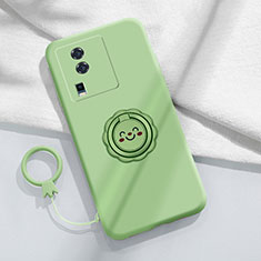 Ultra-thin Silicone Gel Soft Case Cover with Magnetic Finger Ring Stand S01 for Vivo iQOO Neo7 5G Green