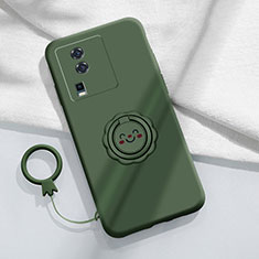 Ultra-thin Silicone Gel Soft Case Cover with Magnetic Finger Ring Stand S01 for Vivo iQOO Neo7 5G Midnight Green
