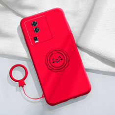 Ultra-thin Silicone Gel Soft Case Cover with Magnetic Finger Ring Stand S01 for Vivo iQOO Neo7 5G Red