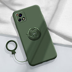 Ultra-thin Silicone Gel Soft Case Cover with Magnetic Finger Ring Stand S01 for Vivo iQOO U3x 5G Midnight Green