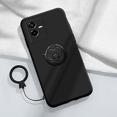 Ultra-thin Silicone Gel Soft Case Cover with Magnetic Finger Ring Stand S01 for Vivo iQOO Z6x Black