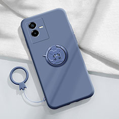 Ultra-thin Silicone Gel Soft Case Cover with Magnetic Finger Ring Stand S01 for Vivo iQOO Z6x Lavender Gray