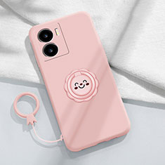 Ultra-thin Silicone Gel Soft Case Cover with Magnetic Finger Ring Stand S01 for Vivo iQOO Z7 5G Red