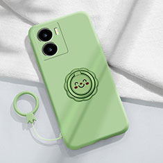 Ultra-thin Silicone Gel Soft Case Cover with Magnetic Finger Ring Stand S01 for Vivo iQOO Z7x 5G Green