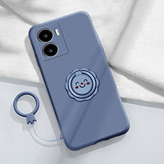 Ultra-thin Silicone Gel Soft Case Cover with Magnetic Finger Ring Stand S01 for Vivo iQOO Z7x 5G Lavender Gray