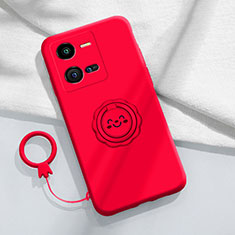 Ultra-thin Silicone Gel Soft Case Cover with Magnetic Finger Ring Stand S01 for Vivo V25 5G Red