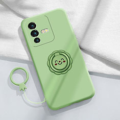 Ultra-thin Silicone Gel Soft Case Cover with Magnetic Finger Ring Stand S01 for Vivo V25 Pro 5G Green
