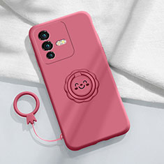 Ultra-thin Silicone Gel Soft Case Cover with Magnetic Finger Ring Stand S01 for Vivo V25 Pro 5G Hot Pink