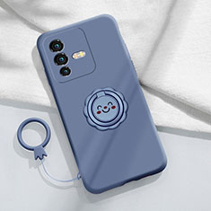 Ultra-thin Silicone Gel Soft Case Cover with Magnetic Finger Ring Stand S01 for Vivo V25 Pro 5G Lavender Gray