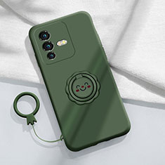 Ultra-thin Silicone Gel Soft Case Cover with Magnetic Finger Ring Stand S01 for Vivo V25 Pro 5G Midnight Green