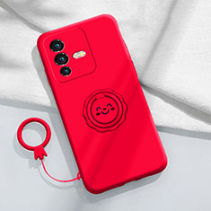 Ultra-thin Silicone Gel Soft Case Cover with Magnetic Finger Ring Stand S01 for Vivo V25 Pro 5G Red
