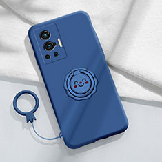 Ultra-thin Silicone Gel Soft Case Cover with Magnetic Finger Ring Stand S01 for Vivo X70 Pro 5G Blue