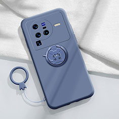 Ultra-thin Silicone Gel Soft Case Cover with Magnetic Finger Ring Stand S01 for Vivo X80 Pro 5G Lavender Gray