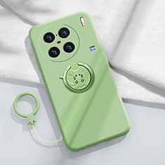 Ultra-thin Silicone Gel Soft Case Cover with Magnetic Finger Ring Stand S01 for Vivo X90 5G Green